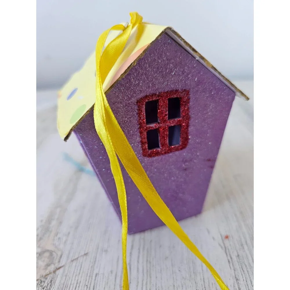 Katherine's collection mini cardboard purple glitter birdhouse village unique sp